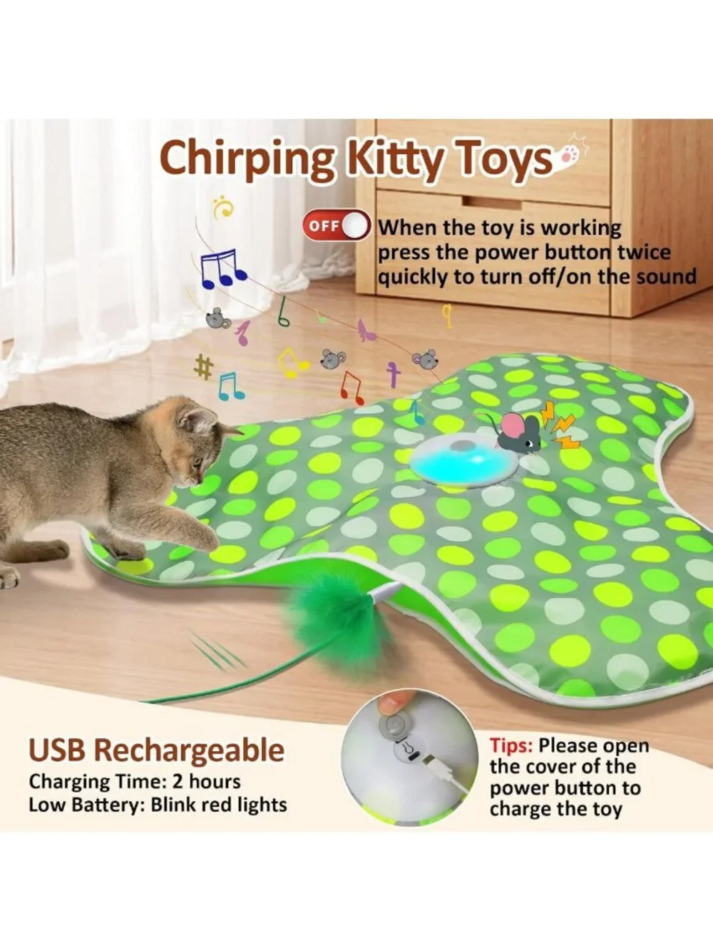 Interactive Automatic Cat Toy - Motion Activated, Moving Feather & Chirping Fun